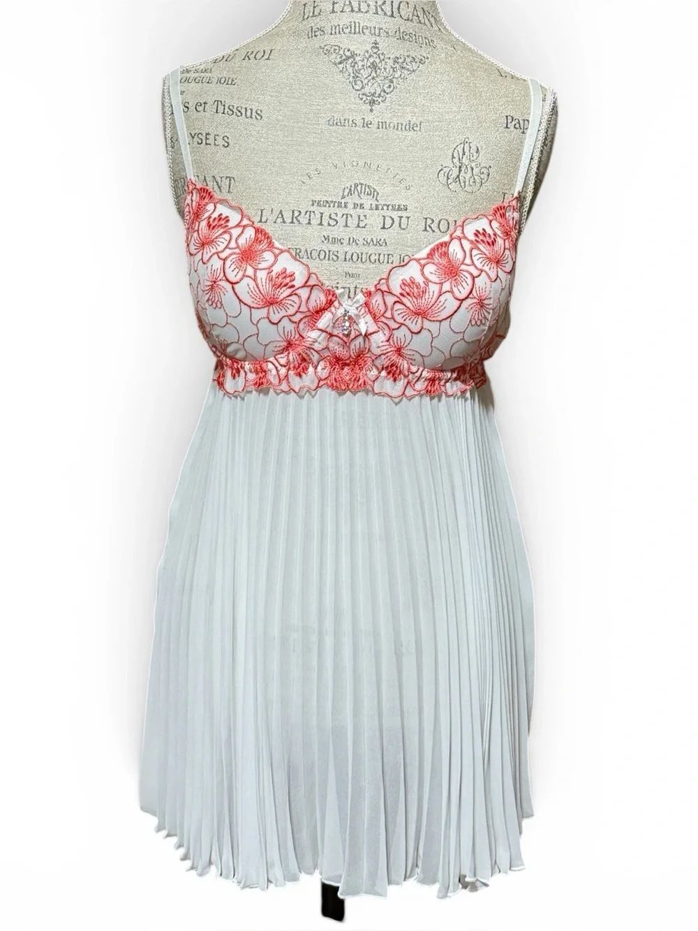 Vintage Cinema Etoile White Coral Lace Babydoll Bridal Lingerie Coquette Large
